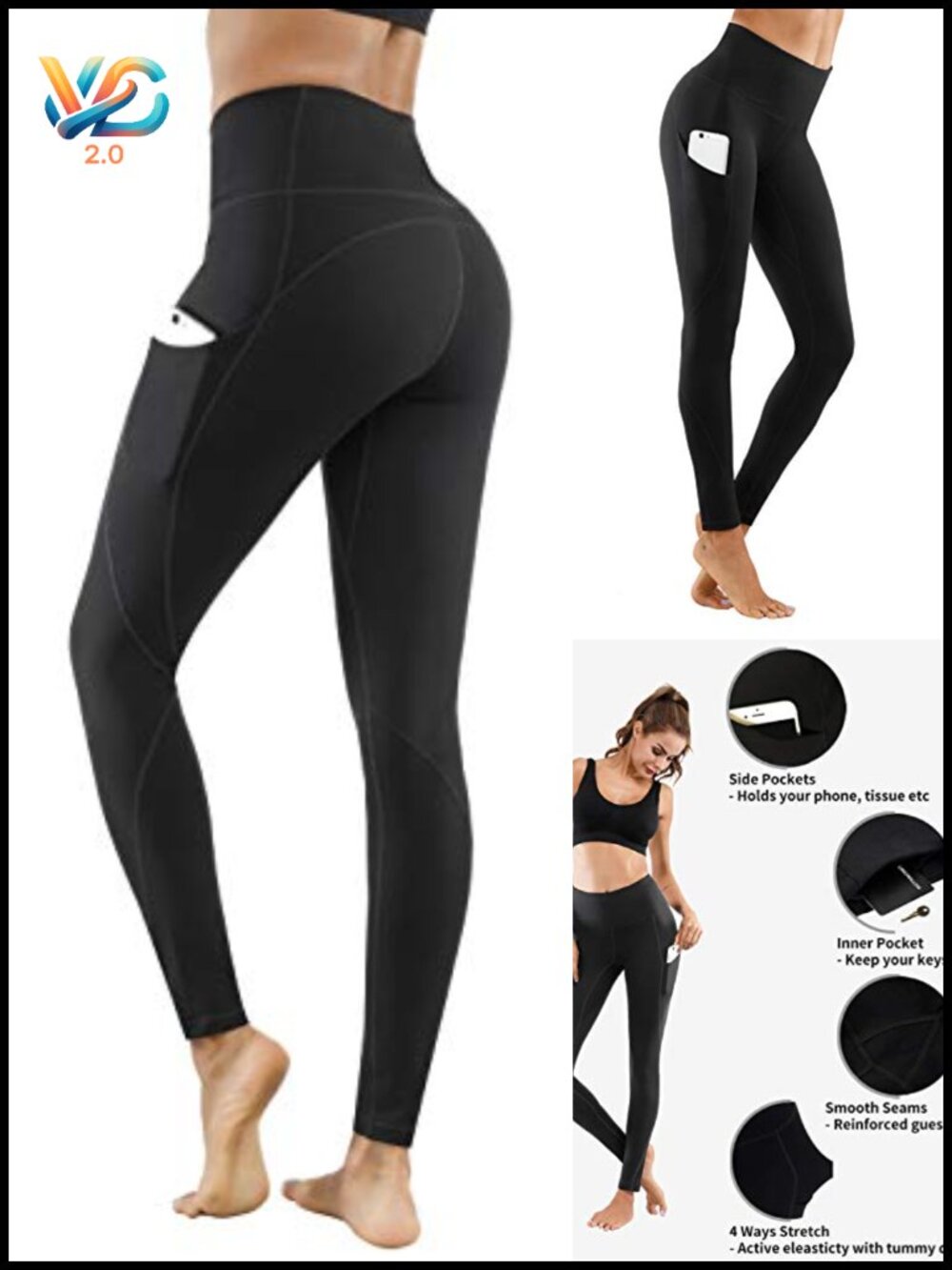 High Waist Yoga Pants with Pockets Tummy Control 4-Way Stretch